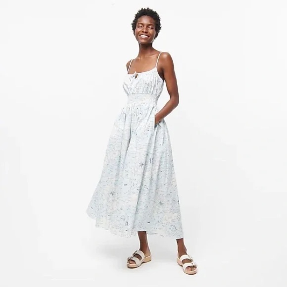 Special Edition Print J. Crew Smocked Waist Cape Cod Blue and White Smocked Midi